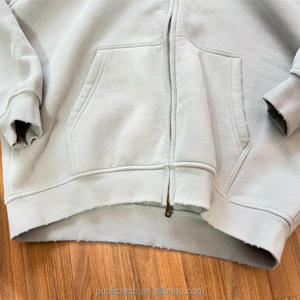 Fabricante de peso pesado Y2k Zip Up Unisex Custom Distressed Blank Hoodie Cotton Plain 450 Gsm Thick Hoodie - Product Image 3
