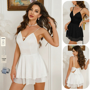 Women's Sleepwear Nightgowns Flash Sling Sleeveless Nightwear Lady's Sexy V Neck Backless Bow Pajamas Nightdress for Women - Product Image 1