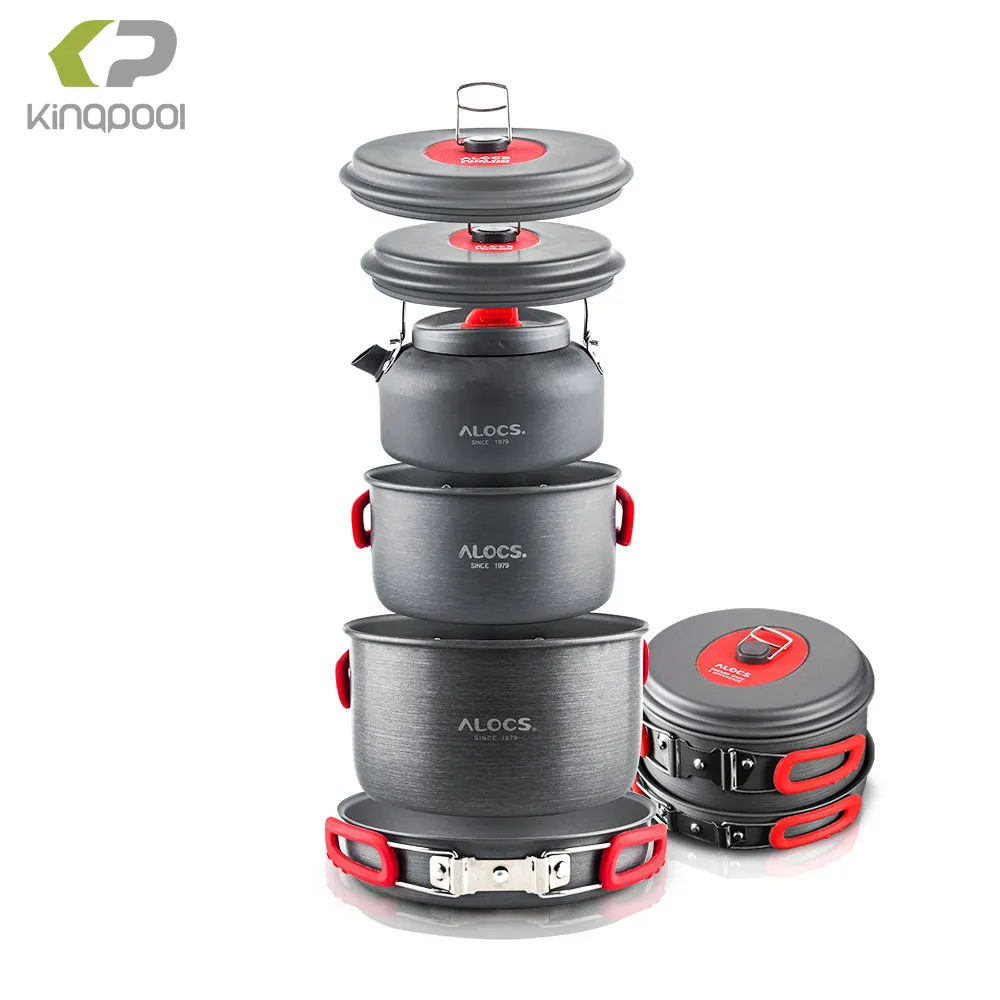 Kingpool All in 1 Pack Portable 7pcs Hard Anodized Aluminium Outdoor Picnic Camping Cooking Set Hiking Equipment Cookware Set