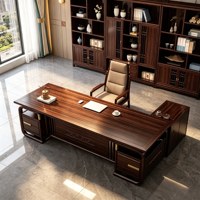 LBZ-322X Nouveau bureau de direction de style chinois en bois Wujin avec relief paysager et fonction table d'appoint/plateau à thé
