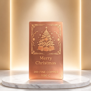 Barra de Cobre Puro .999 de 1000g, Placa Rectangular con Grabado Láser de Árbol de Navidad - Product Image 2