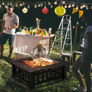 32inch Outdoor Wood Burning Squrae <strong>Table</strong> <strong>Fire</strong> <strong>Pit</strong> with Spark Screen - Product Image 6