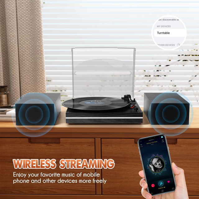 HIFI External Speakers Phonograph LP Play Belt-Drive Turntable Wooden Record Player Vintage Model Wireless Connection
