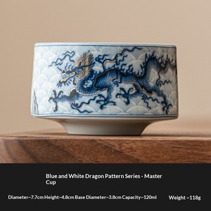 Tazza da Tè in Ceramica di Lusso con Motivo Drago Blu e Bianco Intarsiato in Oro e Argento, Stile Cinese Retrò di Alta Gamma - Product Image 6