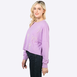 Sweat à capuche décontracté à manches longues avec nœud perlé pour femmes, pull, sweat-shirt, <span class=keywords><strong>haut</strong></span>, chemisier, fabricant, personnalisé - Product Image 4