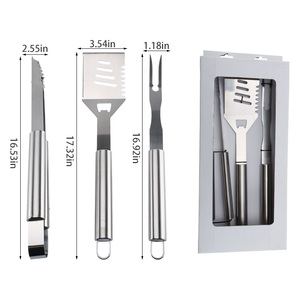Ensemble d'<span class=keywords><strong>accessoires</strong></span> de barbecue robustes en acier inoxydable 3 pièces : spatule, pince et fourchette pour camping en extérieur - Product Image 2