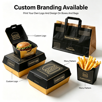 Ensemble d'emballages pour hamburgers à emporter avec logo personnalisé, boîtes à hamburgers en papier résistant à l'huile, contenants pour frites, sacs à provisions en kraft pour aliments