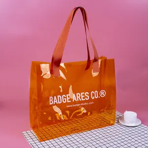 Custom Logo Waterproof Clear Plastic Jelly Summer Beach Bag Transparent PVC Tote Bags Shopping Tote Bags
