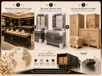 Conception d'environnement de showroom de luxe pour diamants, étagères cintrées sur mesure et comptoir professionnel pour bijouterie