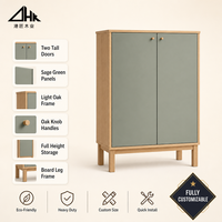Armoire haute vert sauge et chêne avec deux portes pleine hauteur pour l'entrée et le couloir, à assembler soi-même