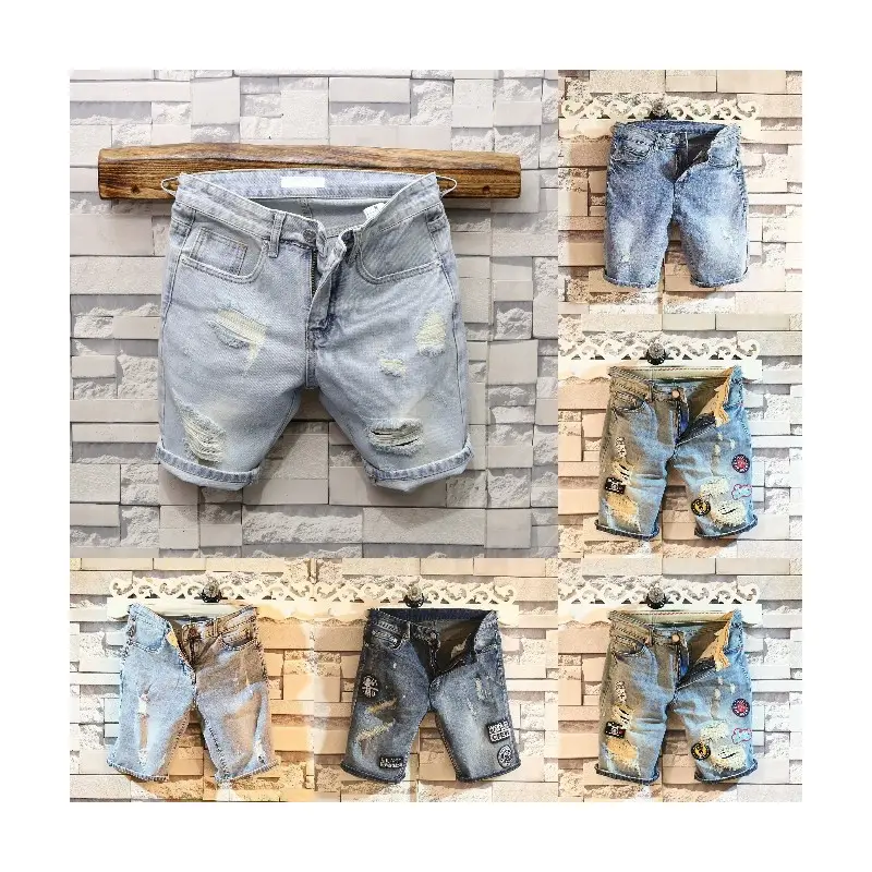 High Quality Wholesale Ripped Destroyed Distressed Denim Shorts Mens Hole Denim Shorts Blue Male Men Fashion Casual Jeans Short