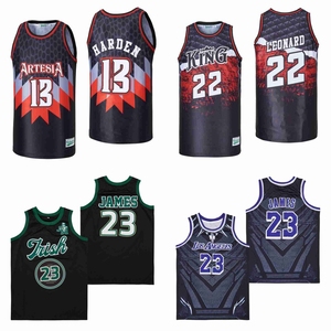 Street Basketball Jersey Embroidery Stitched Sublimation US Size Irish Los Angeles Artesia Black Red Men Breathable Uniform - Product Image 1
