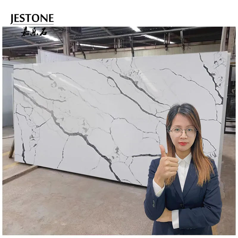 China m2 Price Calacatta White Calcatta Artificial Resin Slab Stone Quartz 15mm Thickness Quartz Countertops Stone