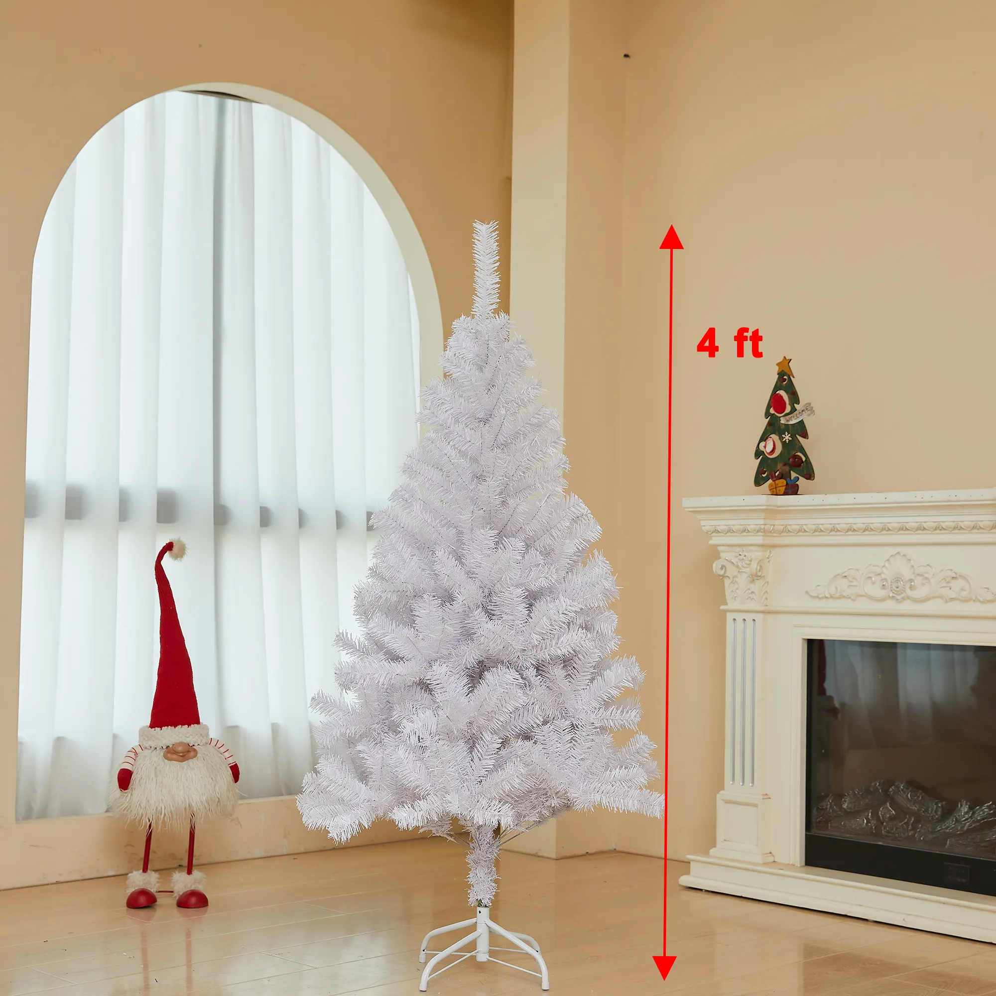 Sevenlots árvore de natal de PVC branco neve médio de 4 pés suporte de metal árvore de natal decorativa