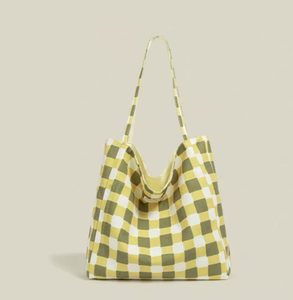 Women's casual checkered <b>canvas</b> <b>handbag</b>, casual checkered shoulder bag, daily shopping multi-purpose shopping bag - Product Image 3