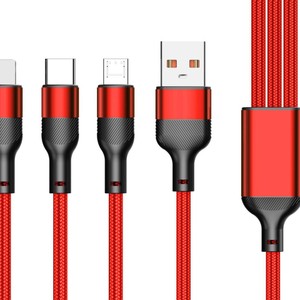 Cable USB 3 en 1 tipo C, micro USB y USB A, trenzado de nailon, cable de datos de carga rápida para teléfono móvil. - Product Image 1