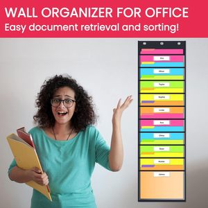 Organizador de pared con 10 bolsillos transparentes y etiquetas para nombres, organizador colgante para aula u oficina, multicolor, 33x15x85cm - Product Image 5