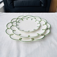 European Scalloped Shape Ceramic Dinner Plate Set with Color Rim Charge Plates for Wedding Event Table Decorations