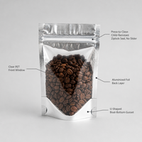 Op maat gedrukte duurzame holografische staande pouch met transparant venster, hersluitbare rits, geschikt voor noten en snacks, voedselveilig, groothandel