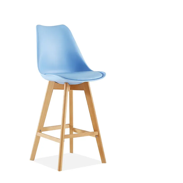 Cadeiras altas de propileno nórdicas para bar ao ar livre, cadeiras altas modernas com assentos em couro, personalização em azul claro
