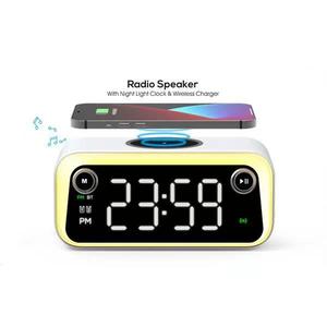นาฬิกาปลุกลำโพง FM ที่ชาร์จ USB แสดงเวลาพร้อมไฟพร้อม<span class=keywords><strong>แบ</strong></span><span class=keywords><strong>ต</strong></span>เตอรี่สำหรับที่<span class=keywords><strong>ชาร์จ</strong></span> iPhone 15เครื่องชาร์จไร้สายอเนกประสงค์ - Product Image 1