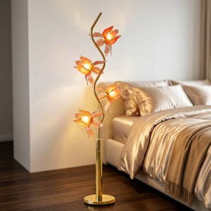 Creative Acrylic Petal Lotus <b>Floor</b> <b>Lamp</b> 4-Head Flower S Bend Gold Rod Art Decor Home Standing <b>Lamp</b> - Product Image 2