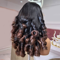 Nouvelle Arrivée Perruque Bouclée Volumineuse Cheveux Humains Vietnamiens Bruts Alignés 5x5 Sans Colle Double Drawn Effet Ondulé Ombré Brun