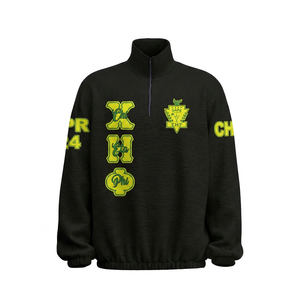 Veste universitaire Chi Eta Phi pour homme, noire, en polaire, avec fermeture éclair quart de tour, lettres grecques brodées, Service For Humanity, design personnalisé - Product Image 1