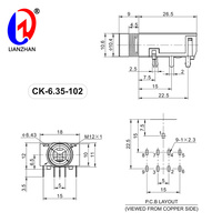 Connecteur audio RCA femelle rectangulaire Lianzhan CK6.35 6A avec contacts en laiton et boîtier en cuivre 30V, fabricant chinois