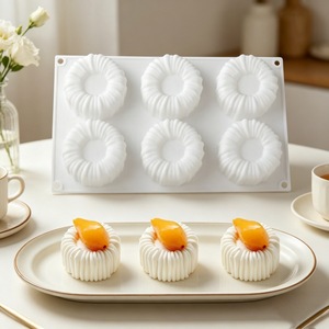 6-Hole Vertical Striped Mousse Cake <b>Silicone</b> Mold DIY French Dessert Pudding Charlotte <b>Baking</b> Tool Mold - Product Image 1