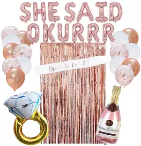 Decoraciones para despedida de soltera, suministros para despedida de soltera de oro rosa, She Said okurr, pancarta para Novia a ser Sash, anillo de aluminio, globo