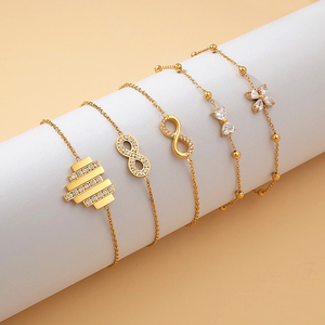 Fine Stainless Steel Wholesale Jewelry 18K Gold Plated Heart <strong>Infinity</strong> Bowknot Zircon Charms Link <strong>Bracelet</strong> and <strong>Bracelet</strong> for Women - Product Image 1