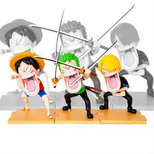 HESPER Lot de 3 figurines Manga - Statues Luffy, Zoro, Sanji - Version Q - Figurines amusantes en PVC - Modèles de jouets et poupées Anime - Product Image 1