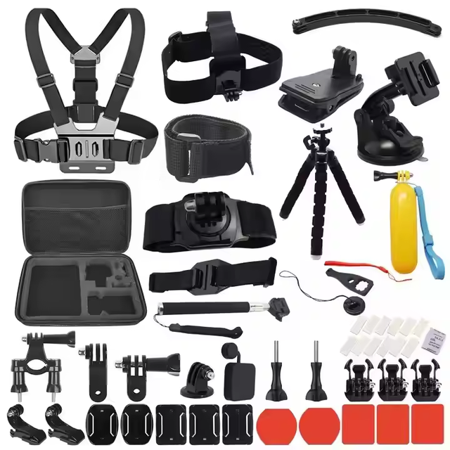 All-in-One Outdoor Sports Action Camera Accessory Bundle - POV Mount, Waterproof Floating Handle, Carry Case for Vlogging Travel