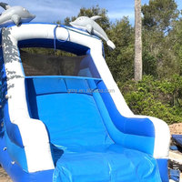 GMY Inflatables Toboggan gonflable bleu blanc pour petits dauphins Toboggan de piscine pour enfants Structure Gonflable