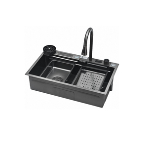 Évier de cuisine à cascade à une cuve en acier inoxydable 304 contemporain Smart SUS304 noir avec accessoire de robinet - Product Image 2