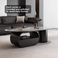 Ensemble de tables basses en pierre calcaire italienne de luxe abordable : Table basse ovale créative et minimaliste avec tiroirs pour les petites maisons