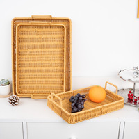 Panier de rangement rectangulaire moderne en rotin tressé, écologique, étanche, avec poignée intégrée, pour aliments et desserts domestiques