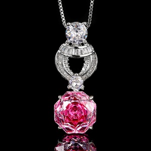 Wholesale Eco-friendly Copper 12MM Rose Cut <strong>Pink</strong> Cubic Zirconia Vintage Pendant Earrings <strong>Set</strong> <strong>Jewellery</strong> <strong>Set</strong> for Women Jewelry - Product Image 5