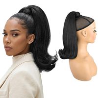 Extension de queue de cheval en velcro à texture Yaki effet retors, 14 pouces, afro kinky lisse, en fibre résistante à la chaleur # 1B Noir Naturel