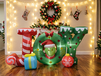 Décoration de jardin de Noël gonflable Grinch de 240 cm avec panneau JOY en forme de canne à sucre