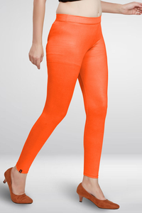 <b>Women</b> Solid Orange Stretchable Leggings Comfortable Slim Fit Casual Wear Pants - Product Image 4