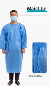Robe d'isolement jetable unisexe en tissu non tissé SMS <span class=keywords><strong>multicouche</strong></span>, vêtements de protection pour hôpital - Product Image 2