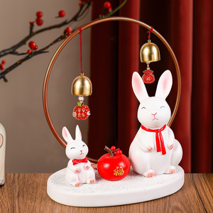 Ensemble de décorations lapins en résine style chinois pour le salon, cadeau du Nouvel An chinois - Product Image 4