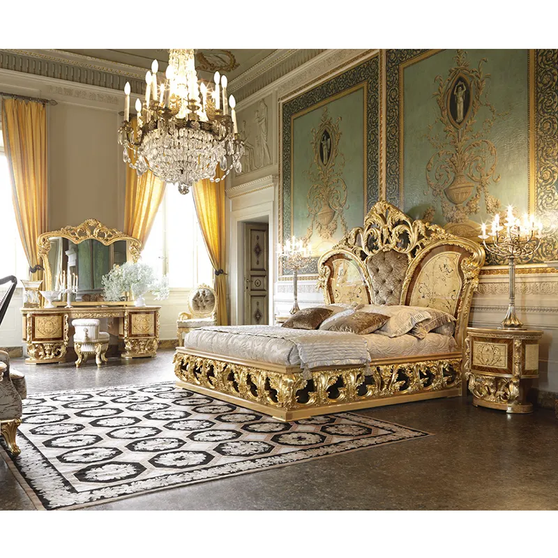 शाही बारोक शैली ठोस लकड़ी महंगी उच्च चमक इतालवी नाम बेडरूम फर्नीचर