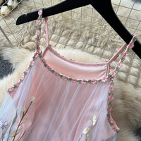Robe longue décontractée pour femmes WIWT, élégante, avec broderie florale 3D, bretelles spaghetti, coupe évasée, pour les vacances, les soirées, robe pour femmes