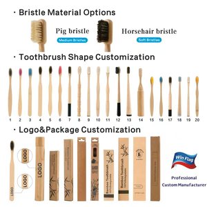 Fully Biodegradable All Natural Kraft Box Custom Bamboo <strong>Toothbrush</strong> with Horse Bristles or Premium Wild Boar Bristles <strong>Toothbrush</strong> - Product Image 3
