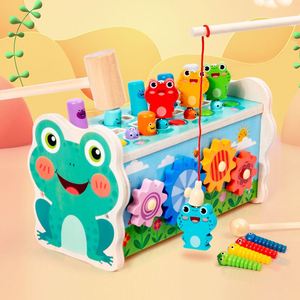 Jouet en bois pour bébé avec reconnaissance des fruits, comprenant un xylophone, un jeu de pêche et un jeu de tape-taupe - Product Image 2