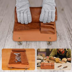Custom Pure Pu Leather <b>Storage</b> <b>Bag</b> With <b>Zipper</b> Closure Wood Carving Knife Tool Kit for Woodworking Beginners - Product Image 2