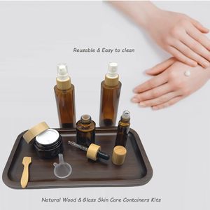 Bamboo Cosmetic Packaging PET 60ml 120ml 250ml 500ml Frosted <b>Amber</b> Plastic <b>Bottle</b> with Bamboo Cap - Product Image 3